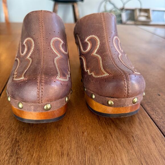 Frye Like New Jessica Clog Leather Slip On Mule w/ Box Brown Sz 6.5 Western Chic - Picture 5 of 16